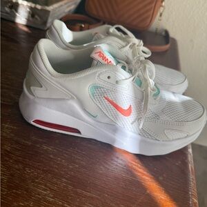 Nike White Sneakers with Coral Swoosh and Mint Accents
